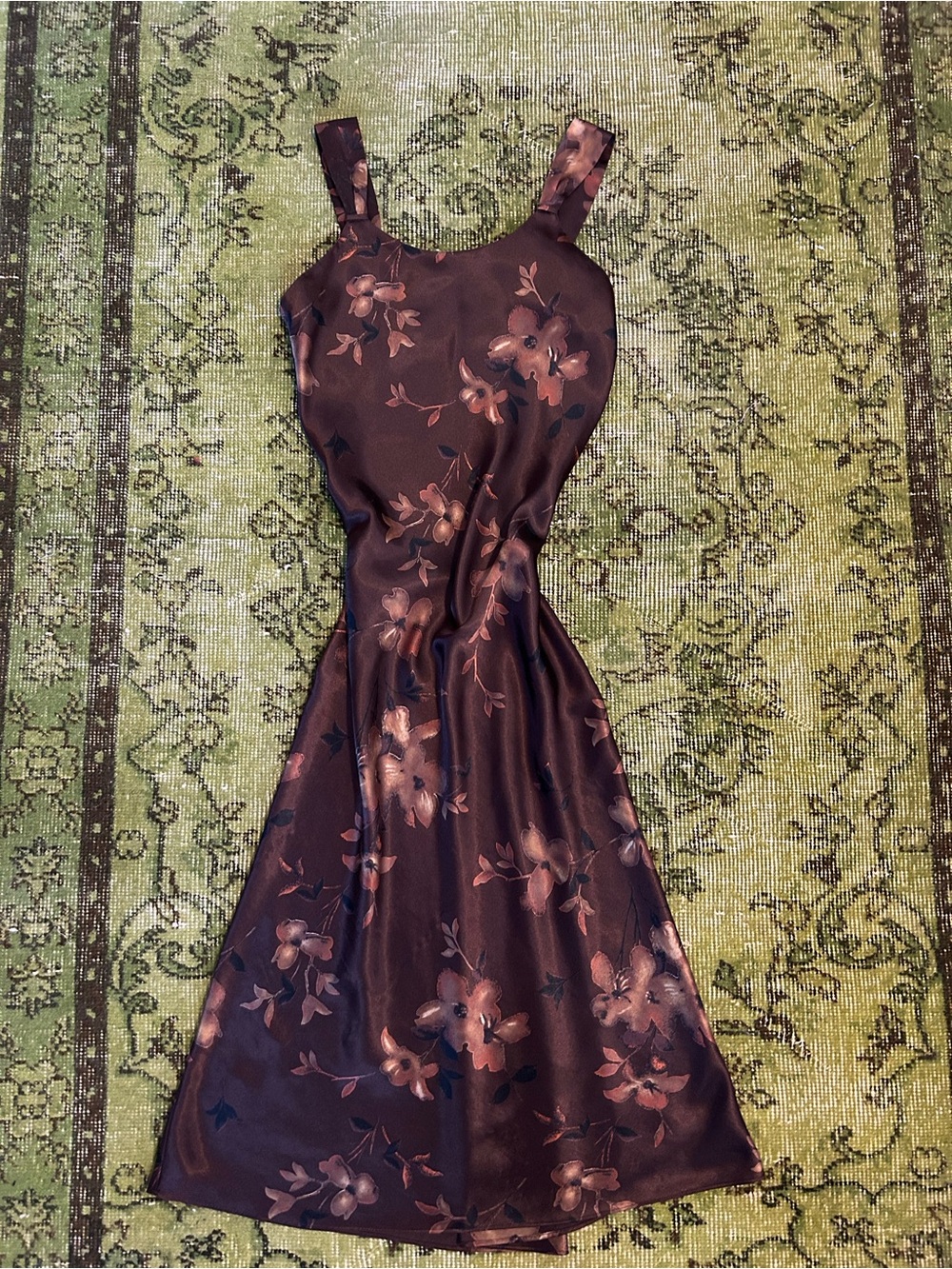 Vintage Jones New York Brown Floral Satin Dress